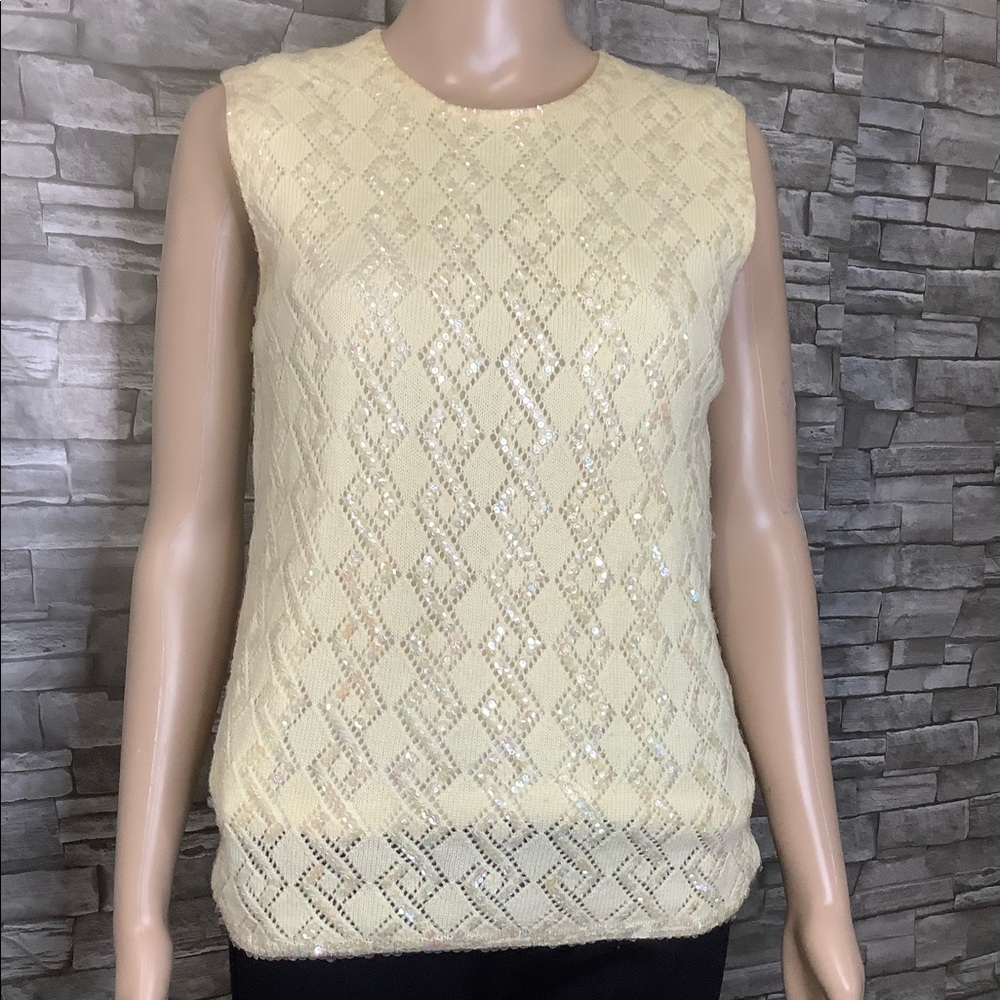 Vintage Curious Gypsy S sequins knitted cream top (W532)